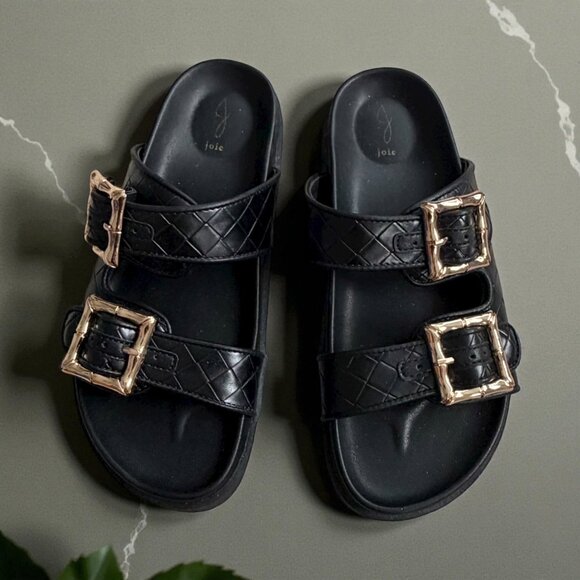 JOIE Black Gold Patterned Buckle Sandals Size US 7 - Picture 1 of 5